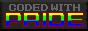 a black button with text that reads 'CODED WITH PRIDE', PRIDE being animated with rainbow colors